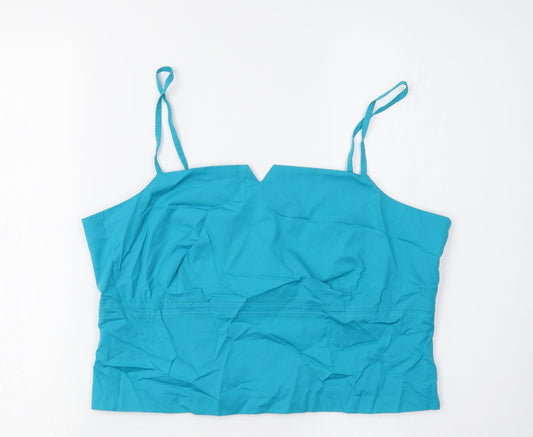 Womens UK Size 16 Joie De Vivre Blue Cropped T-Shirt