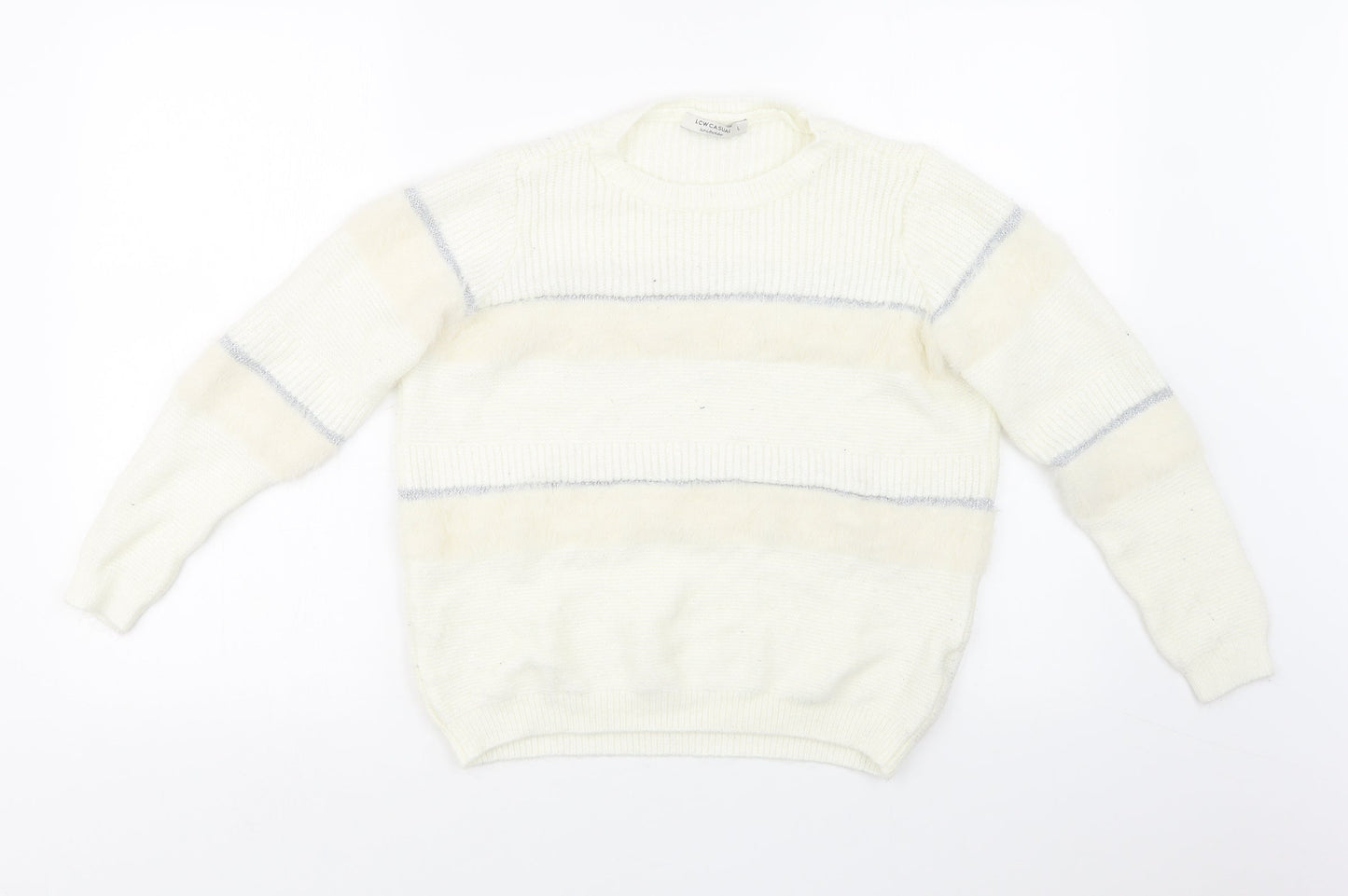 LC Waikiki Womens White Striped  Pullover Sweatshirt Size L