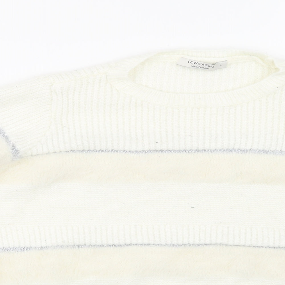 LC Waikiki Womens White Striped  Pullover Sweatshirt Size L