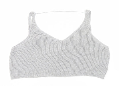 Womens UK Size XS Sparkle & Fade Silver Basic Tank