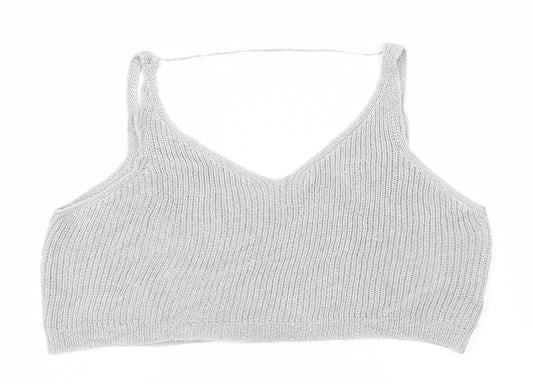 Womens UK Size XS Sparkle & Fade Silver Basic Tank