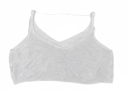 Womens UK Size XS Sparkle & Fade Silver Basic Tank