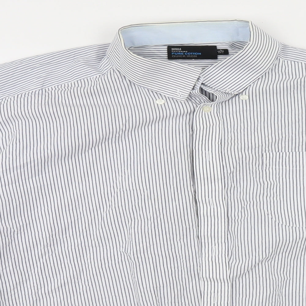 Mens UK Size 44 Marks and Spencer White  Button-Up Long Sleeve Casual Shirt