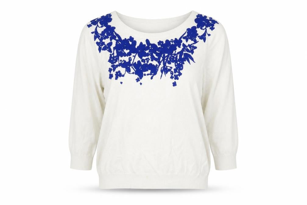 Marks & Spencer Womens White Floral  Pullover Jumper Size 8