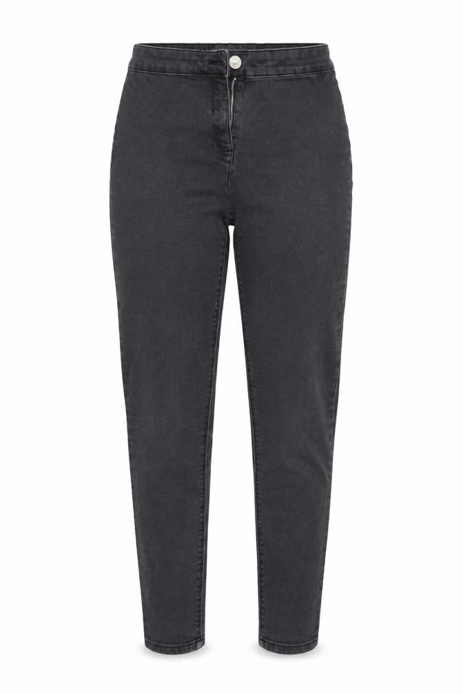 Front view of Papaya women’s black denim tapered jeans, size UK 10, 28-inch leg - elastic waist