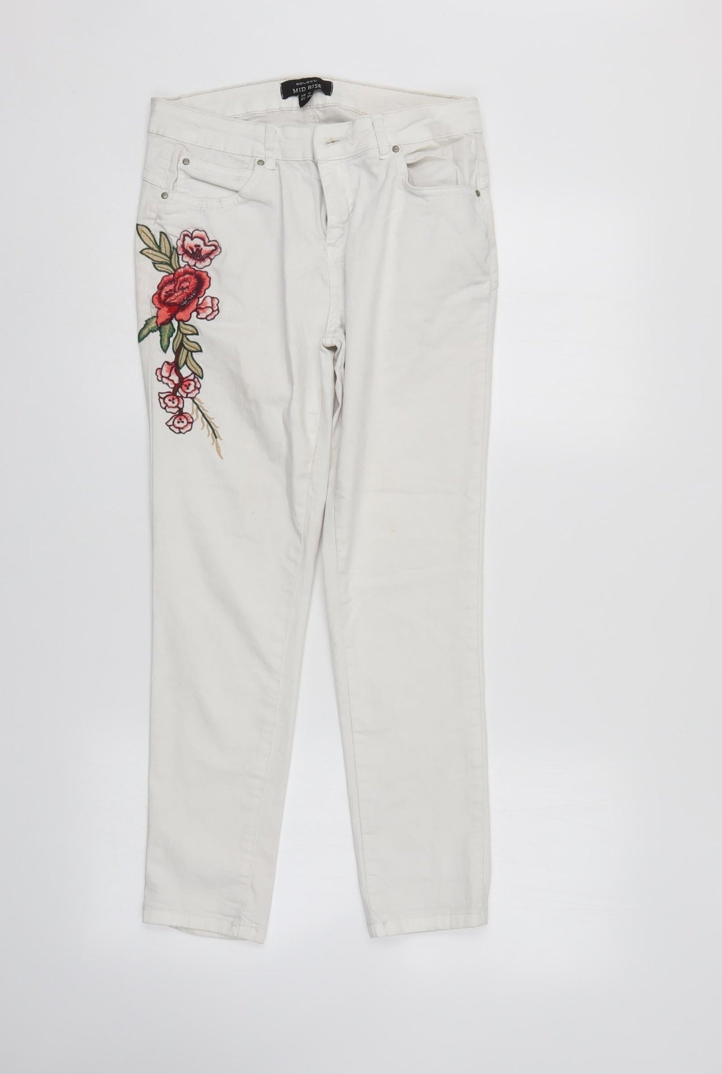 Select Womens White Floral Denim Straight Jeans Size 10 L28 in