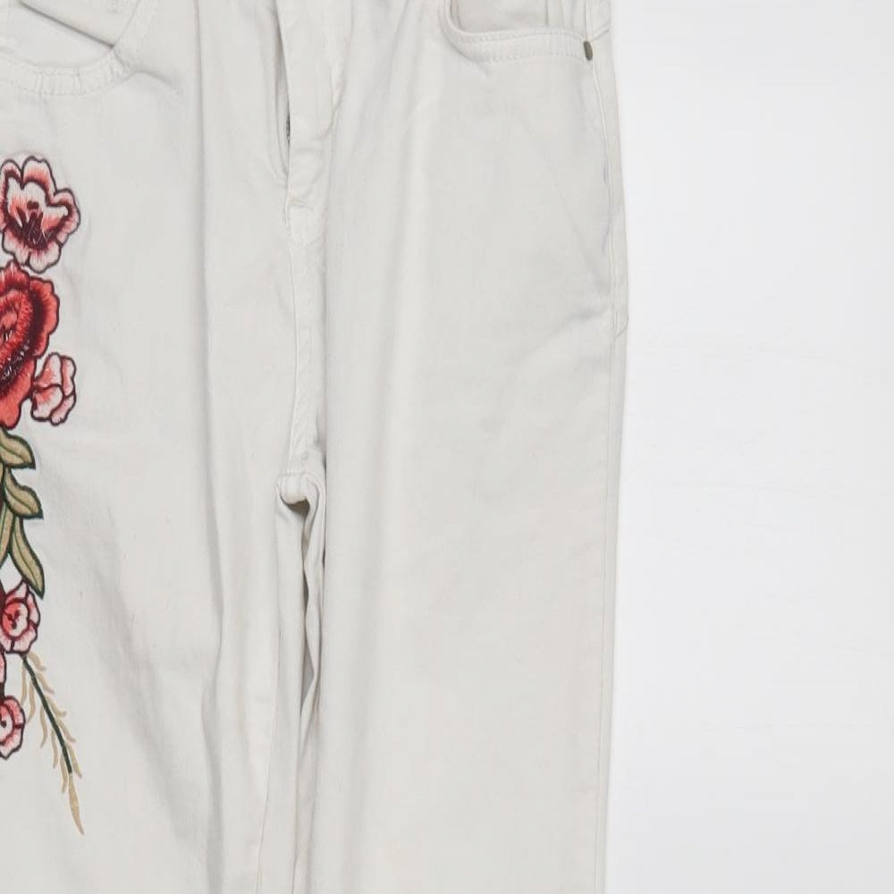 Select Womens White Floral Denim Straight Jeans Size 10 L28 in