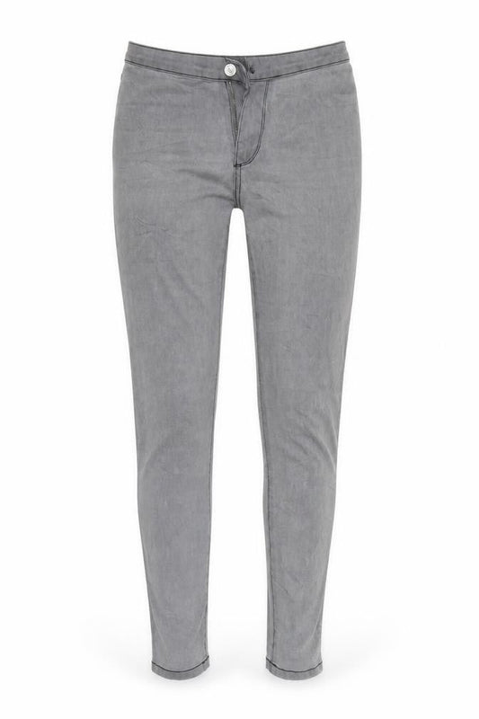 Front view of DENIM CO women’s grey denim tapered jeans, size UK 6, 28-inch leg