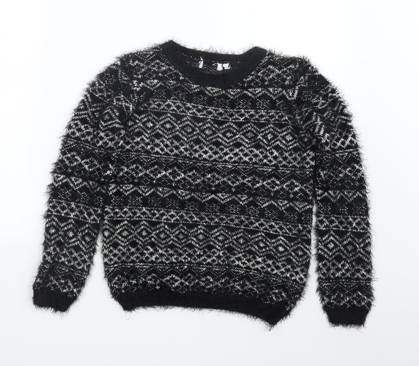 C&A Womens Black Geometric  Pullover Jumper Size XS