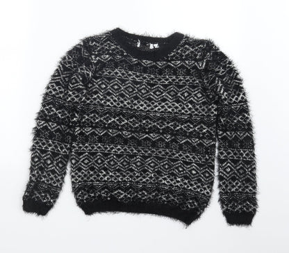 C&A Womens Black Geometric  Pullover Jumper Size XS