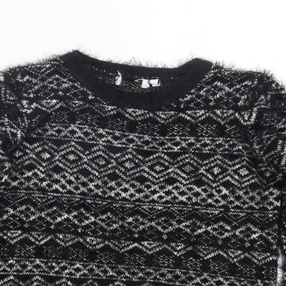 C&A Womens Black Geometric  Pullover Jumper Size XS