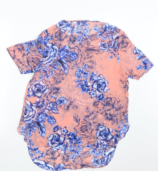 Papaya Womens Blue Floral  Basic T-Shirt Size 10