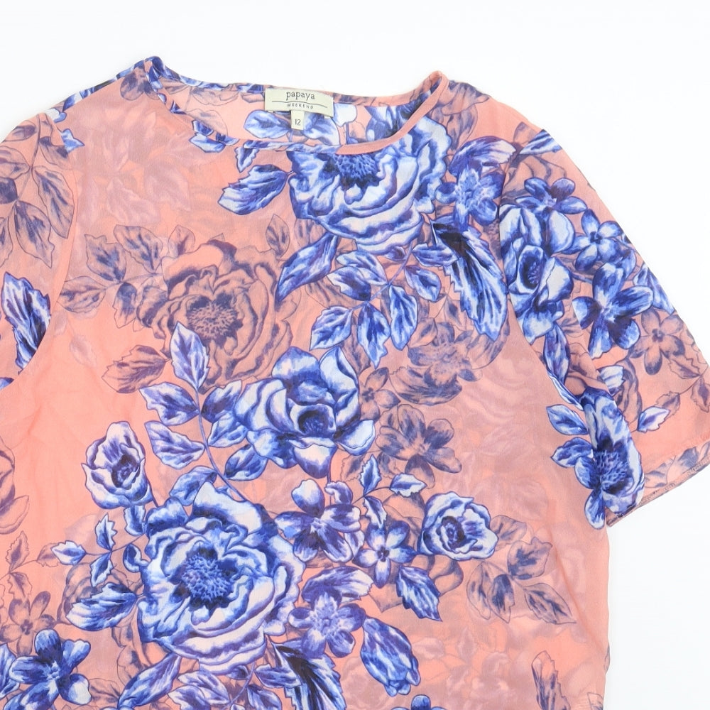 Papaya Womens Blue Floral  Basic T-Shirt Size 10