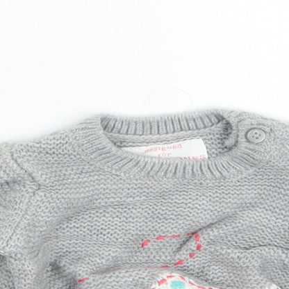 F&F Girls Grey  Knit Pullover Jumper Size 0-3 Months