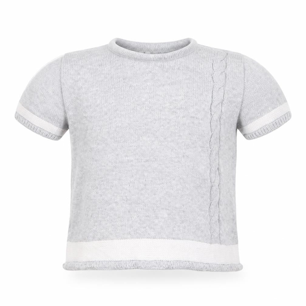 Front view of Preworn girls’ grey knit jumper, size 12-18, months