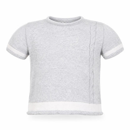 Front view of Preworn girls’ grey knit jumper, size 12-18, months