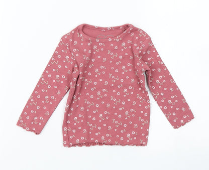NEXT Girls Pink Floral  Basic T-Shirt Size 3-6 Months  - lettuce edging