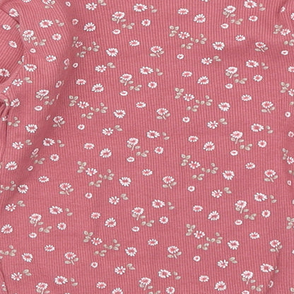 NEXT Girls Pink Floral  Basic T-Shirt Size 3-6 Months  - lettuce edging