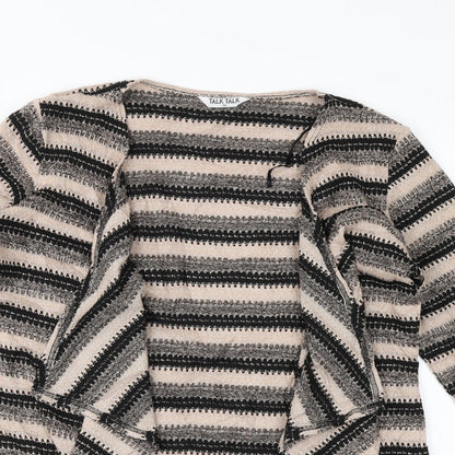 Talk Talk Womens Beige Striped Knit Cardigan Jumper Size 12