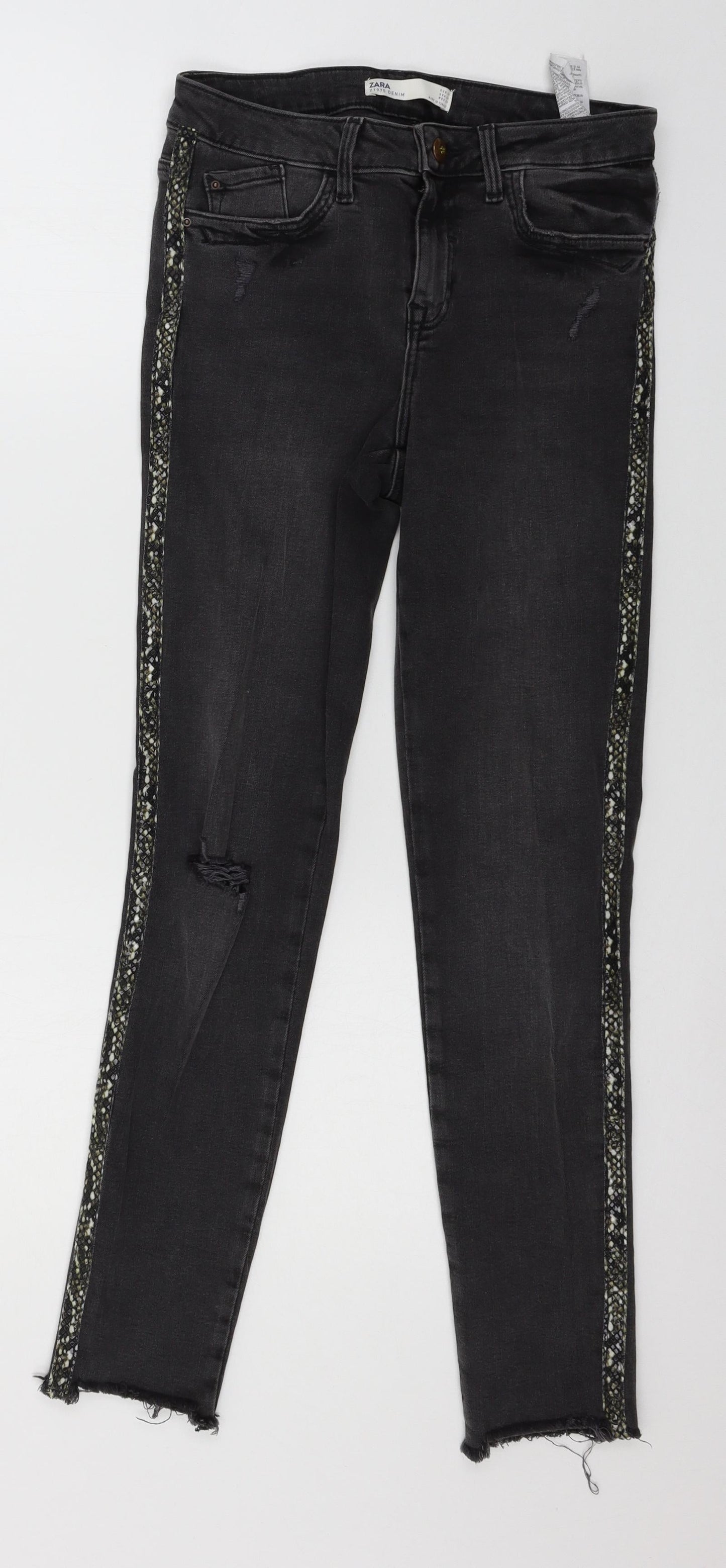 Zara Womens Grey Striped Denim Skinny Jeans Size 8 L27 in