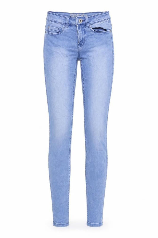Front view of Only women’s blue denim skinny jeans, size XS, 32.5-inch leg