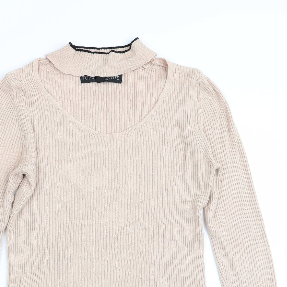 Womens UK Size 8 Topshop Beige Basic T-Shirt