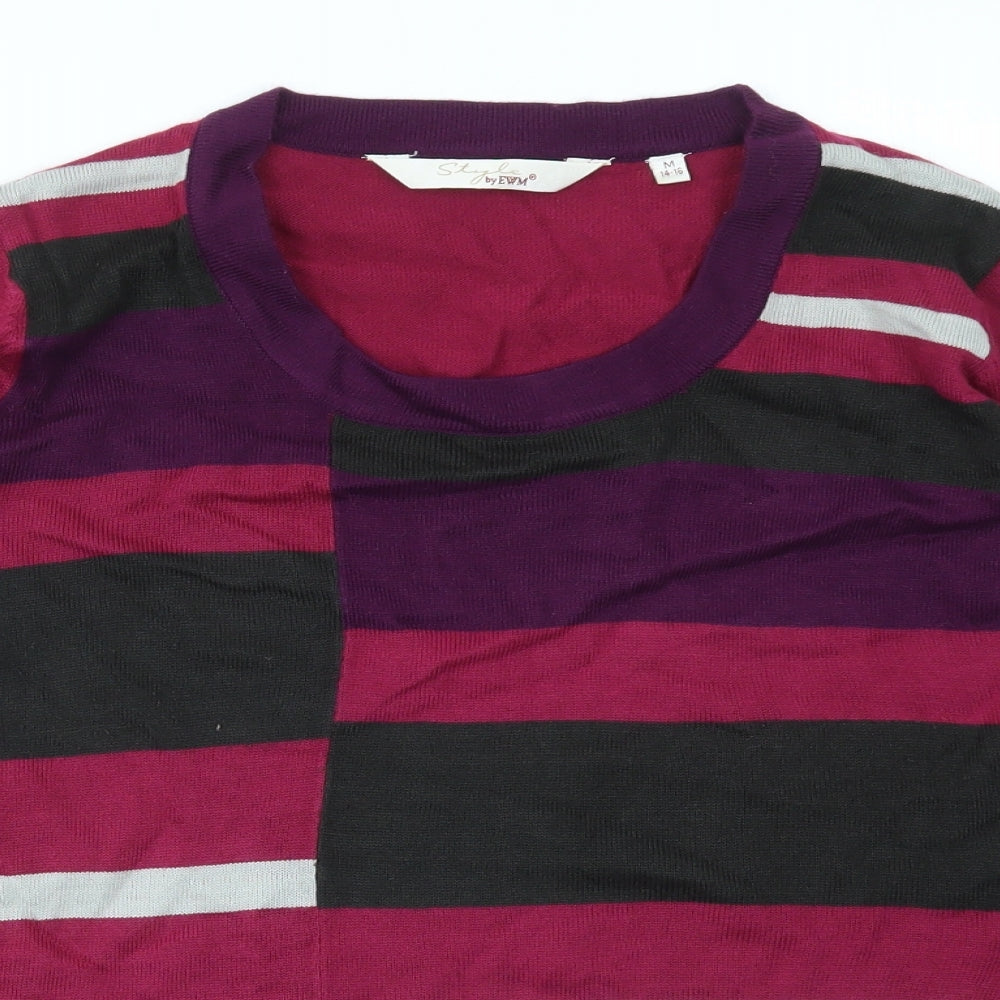 EWM Womens Purple Geometric  Pullover Jumper Size M