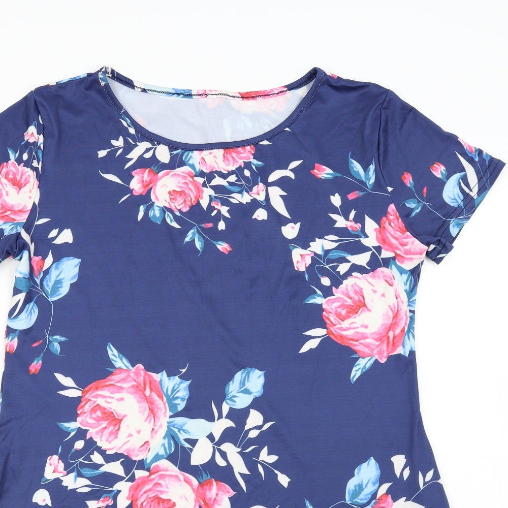 Preworn Womens Black Floral  T-Shirt Dress
