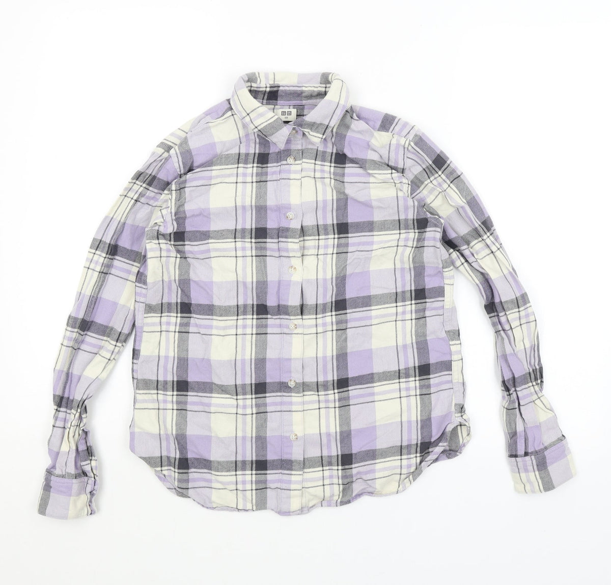 Uniqlo Womens Purple Plaid  Basic Button-Up Size 2XS