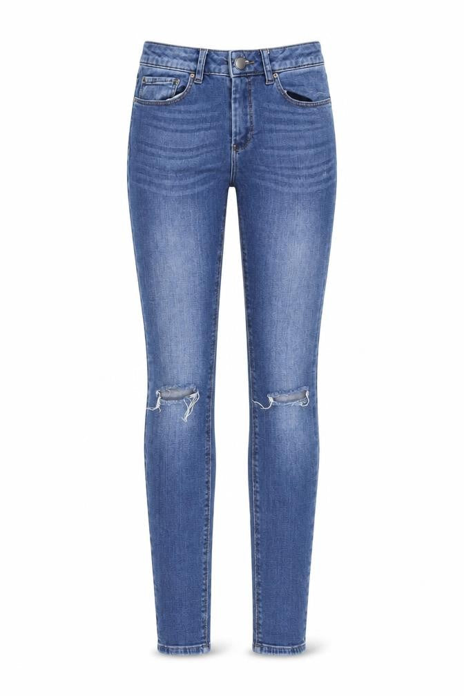 Front view of ASOS women’s blue denim skinny jeans, size UK 26, in, 32-inch leg