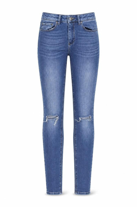Front view of ASOS women’s blue denim skinny jeans, size UK 26, in, 32-inch leg