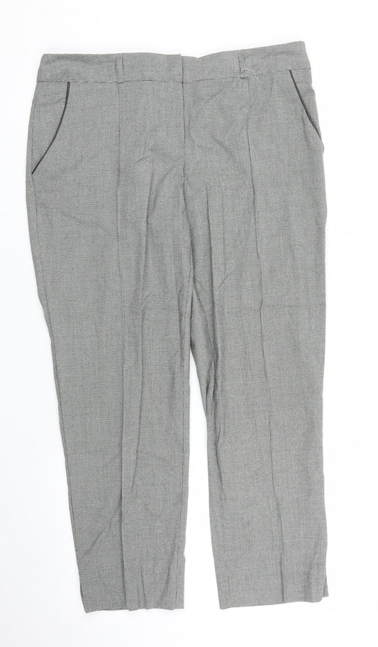 Miss Selfridge Womens Grey Houndstooth  Pedal Pusher Trousers Size 12 L24 in