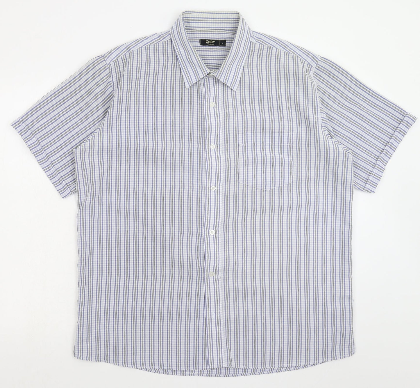 Mens UK Size L Cotton Traders White  Button-Up Short Sleeve Casual Shirt