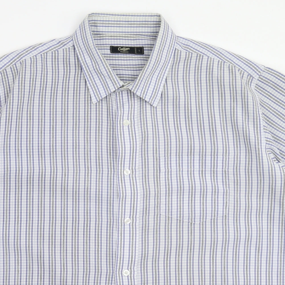 Mens UK Size L Cotton Traders White  Button-Up Short Sleeve Casual Shirt