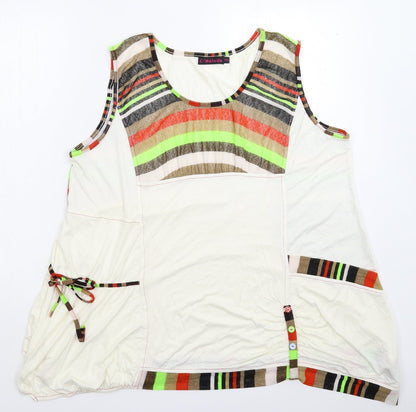 C'Melodie Womens White Striped  Basic Tank Size 2XL