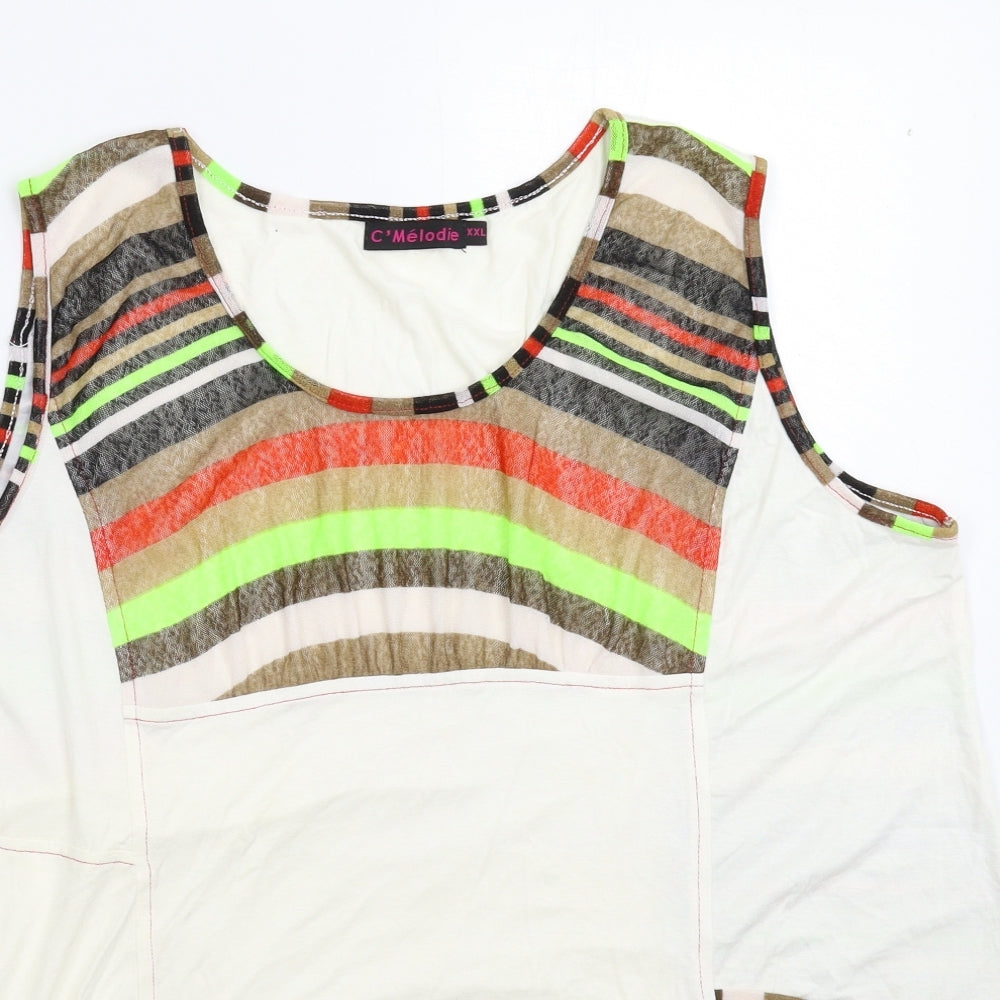 C'Melodie Womens White Striped  Basic Tank Size 2XL