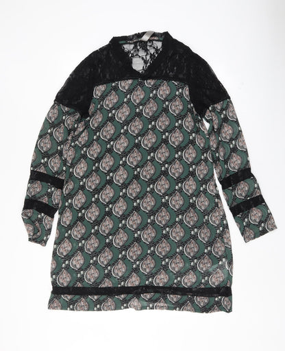 mismash Womens Green Argyle/Diamond  Shift  Size M