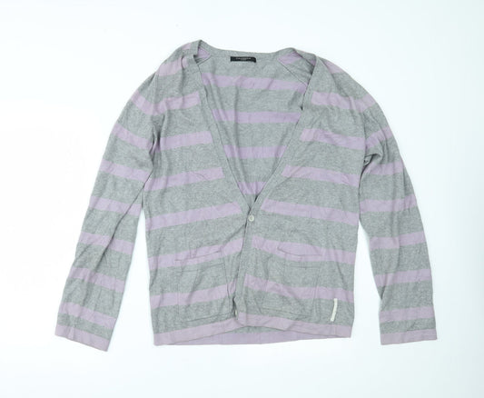 Full Circle Womens Grey Striped  Cardigan Jumper Size XL