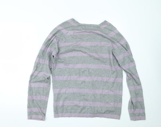 Full Circle Womens Grey Striped  Cardigan Jumper Size XL