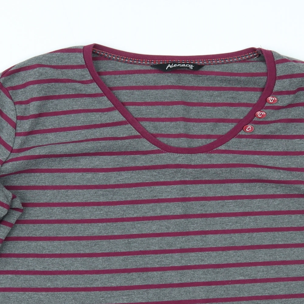 ALEXARA Womens Grey Striped  Basic Blouse Size 16