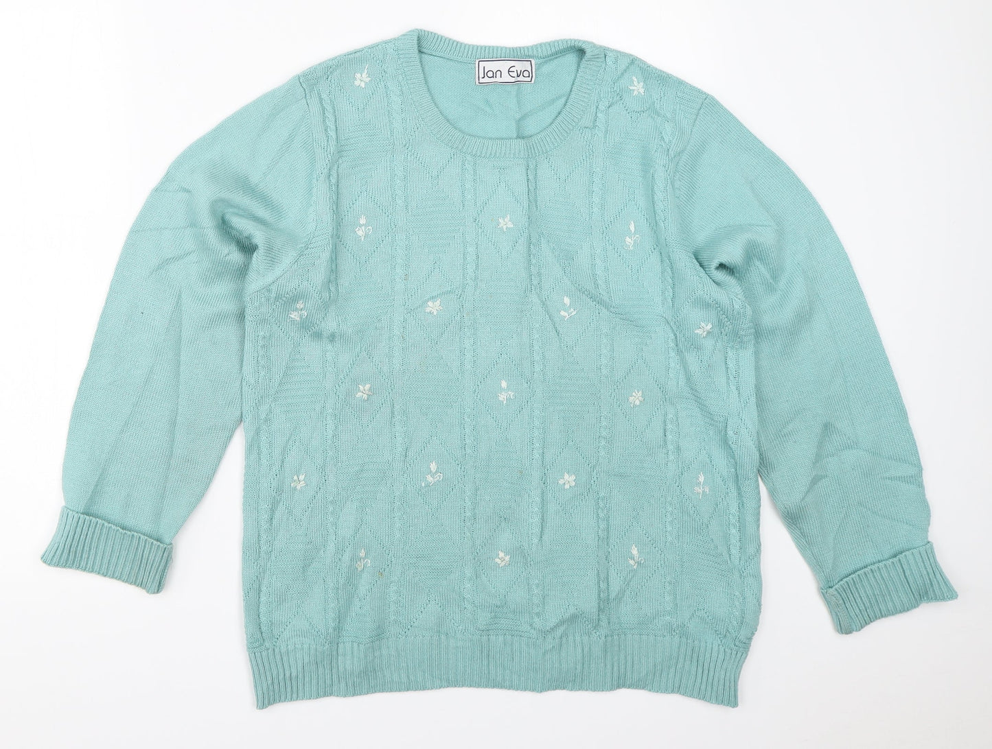 Womens UK Size M Jan Eva Blue Pullover Jumper