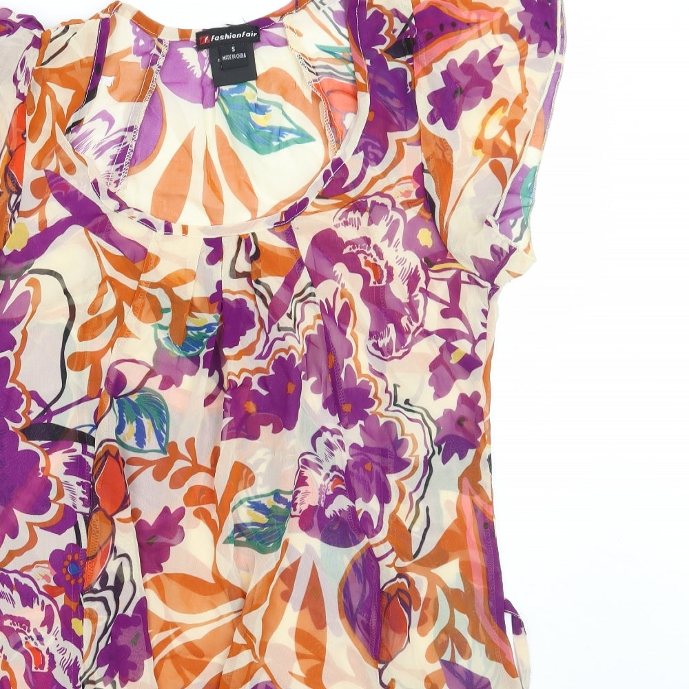 Fashion Fair Womens Beige Floral  Basic Blouse Size S