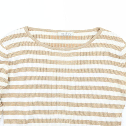 Wanko Womens White Striped  Pullover Jumper One Size