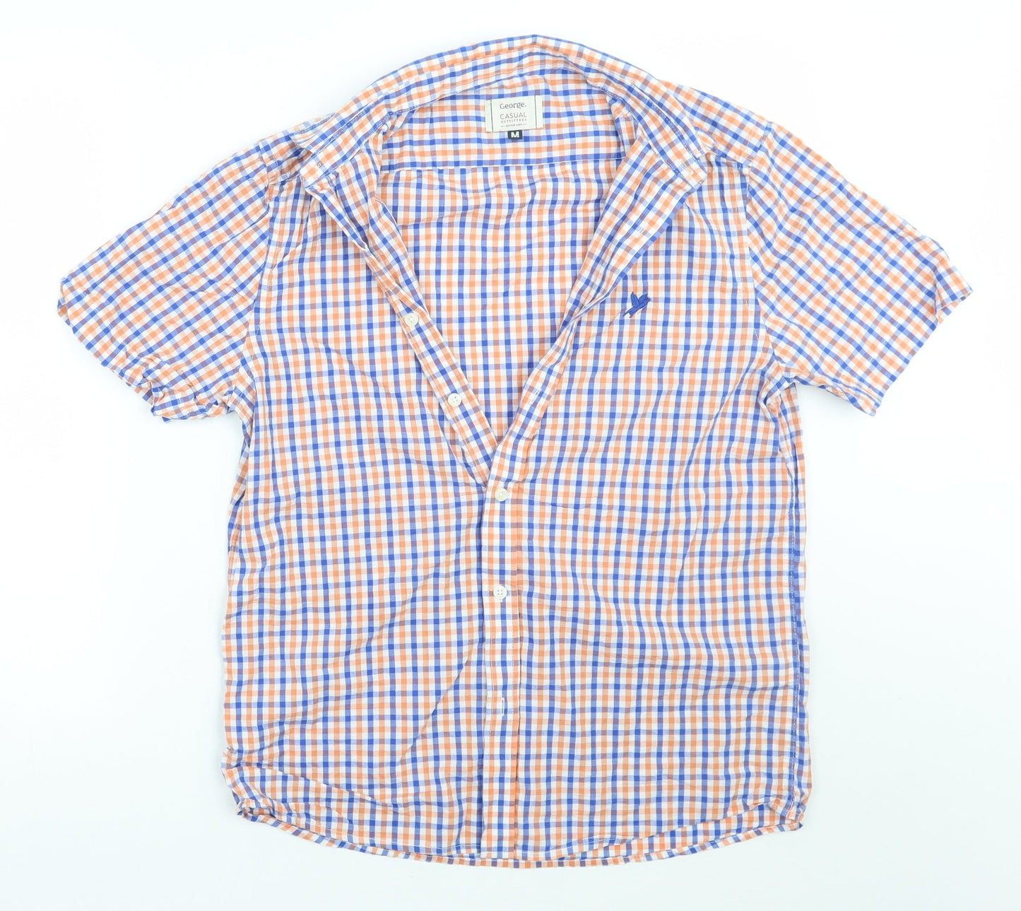 George Mens Blue Check   Button-Up Size M