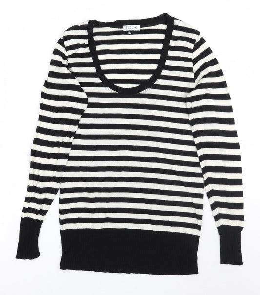 Look Womens Black Striped  Pullover Jumper Size 14