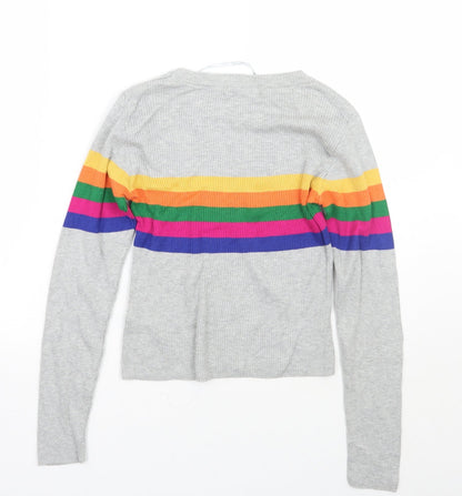 Primark Womens Grey Striped  Pullover Jumper Size XS