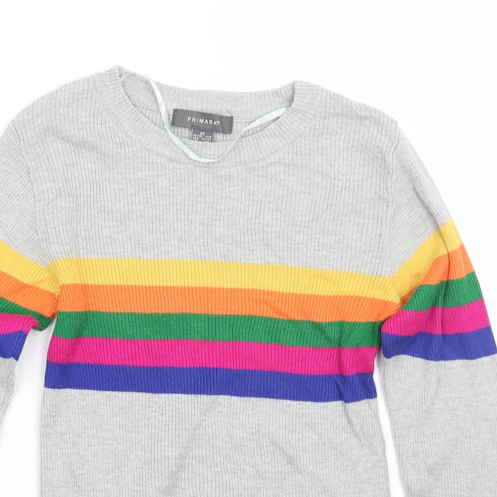 Primark Womens Grey Striped  Pullover Jumper Size XS