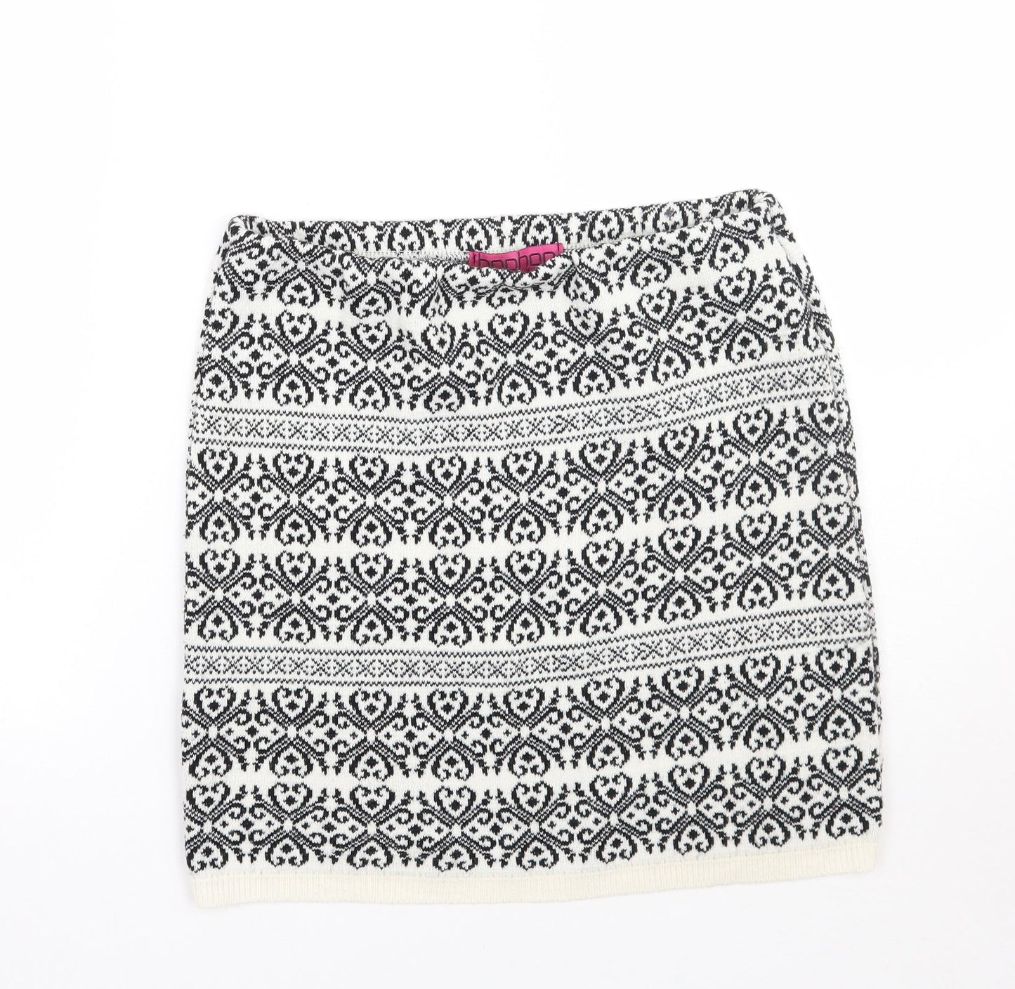 Boohoo Womens White Geometric  A-Line Skirt Size M