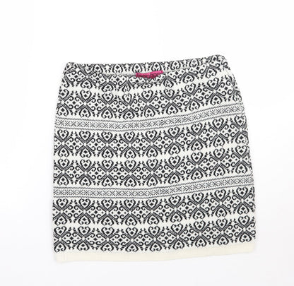 Boohoo Womens White Geometric  A-Line Skirt Size M