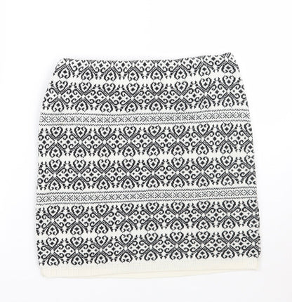 Boohoo Womens White Geometric  A-Line Skirt Size M